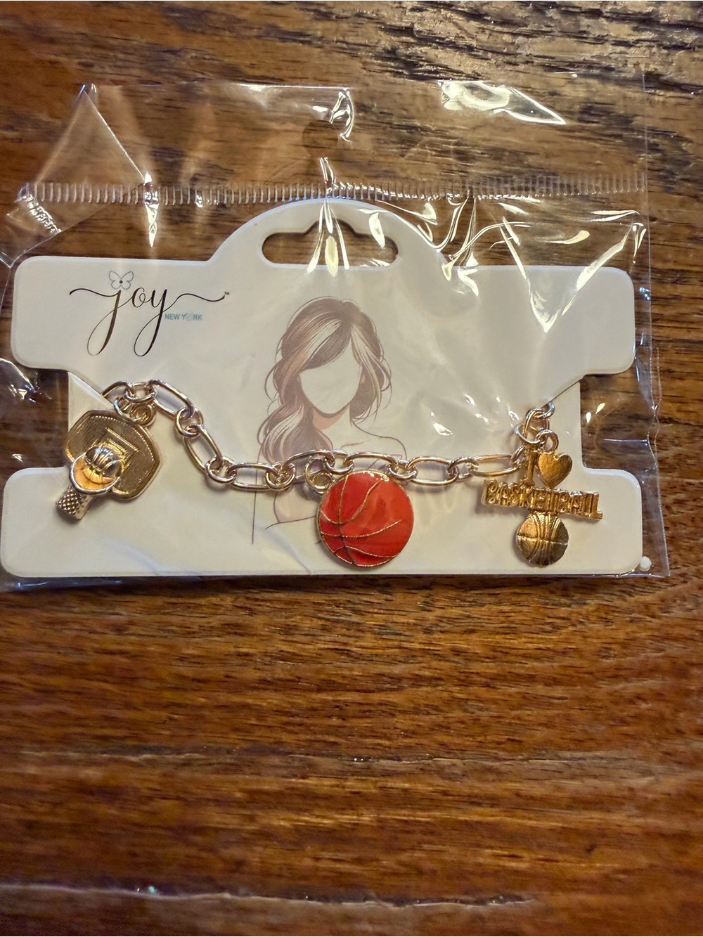Kids Gold Charm Bracelet with Red Basketball Accent